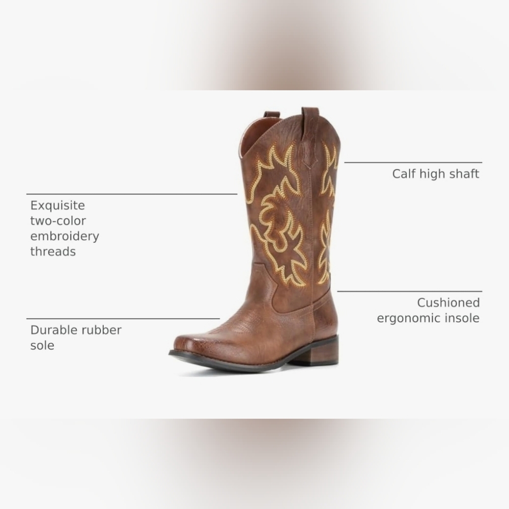 WOMEN'S IUV Cowboy Boots Square Toe Mid Calf Western Boot - Picture 4 of 5